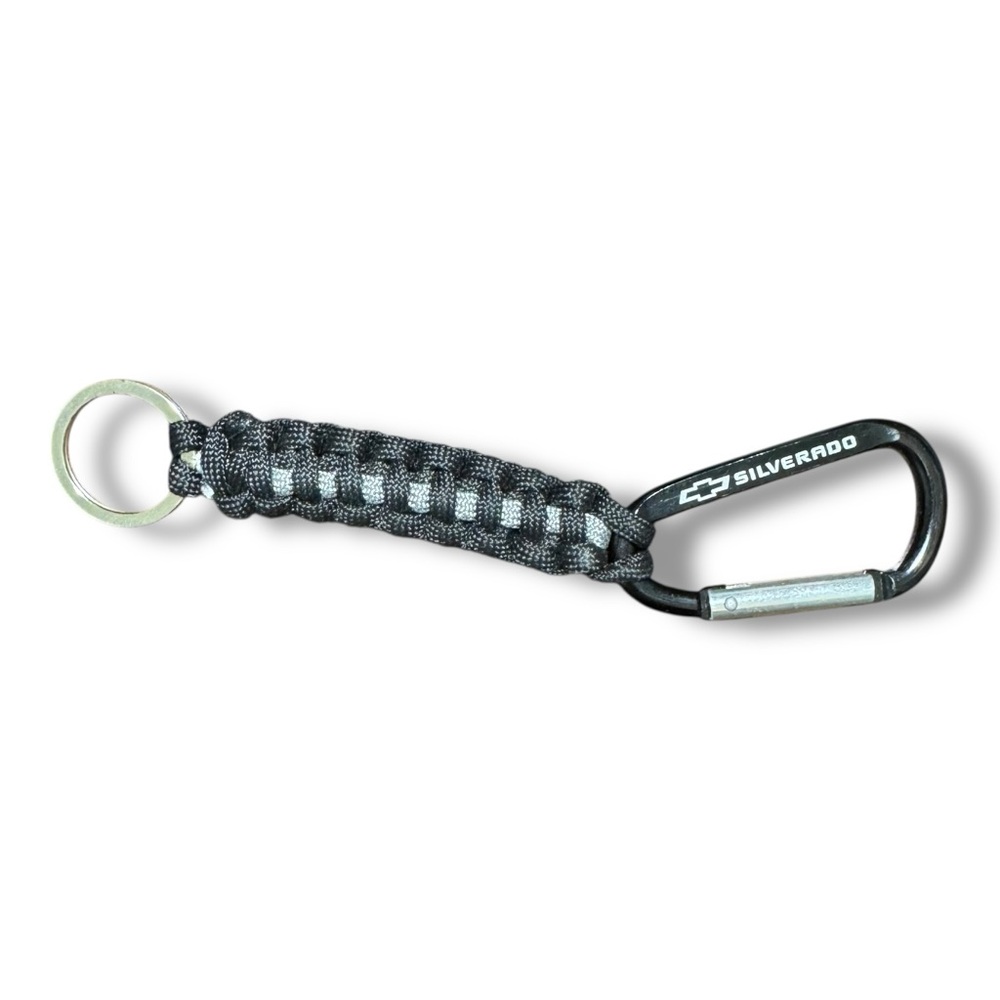 Chevy Silverado Keychain Carabiner with Paracord Black & Silver Utility